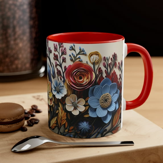 Gulf Coast Online 3D Floral Mug 11oz Ceramic Accent Coffee Mug Tea Cup Gift