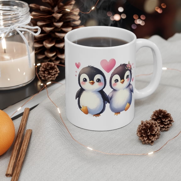Gulf Coast Online Cute Kawaii Penguins Mug 11oz White Ceramic Tea Cup