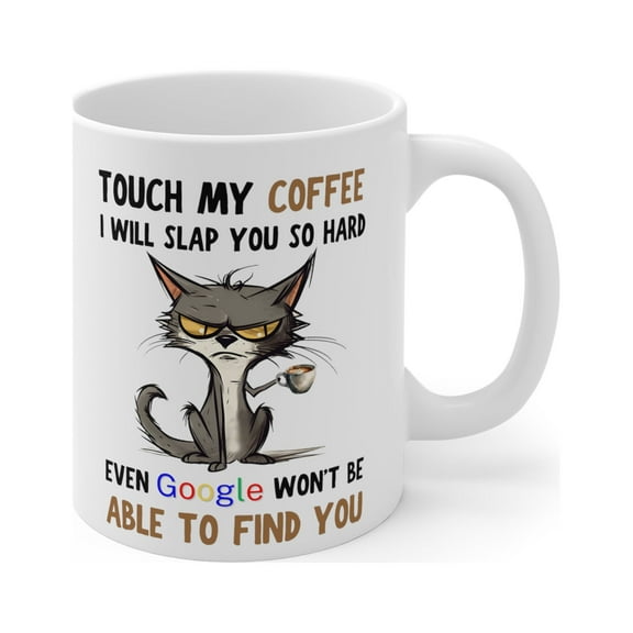 Gulf Coast Online Funny Cat Coffee Mug, Grumpy Cat Mug 11oz Ceramic White