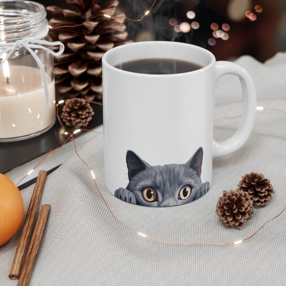 Gulf Coast Online Funny Cat Mug 11oz White Ceramic Tea Cup - Russian Blue