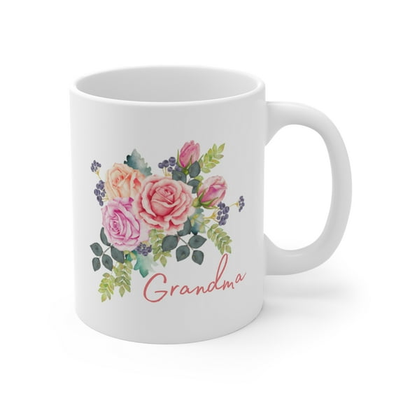 Gulf Coast Online Grandma Coffee Mug, Grandmother Floral Mug Ceramic 11oz