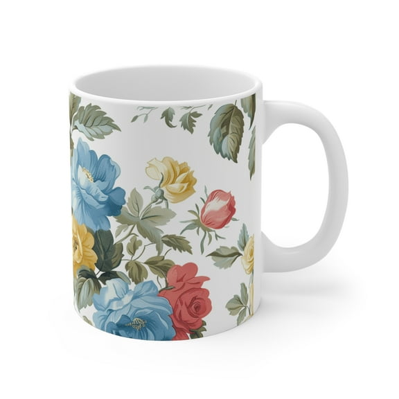 Gulf Coast Online Heritage Floral Mug 11oz Vintage Flowers Ceramic Tea Cup