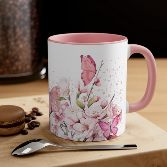 Gulf Coast Online Pink Floral Coffee Mug Gift, 11oz Ceramic Accent Tea Cup