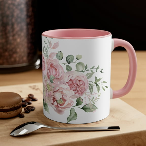 Gulf Coast Online Pink Floral Coffee Mug Gift, 11oz Ceramic Accent Tea Cup