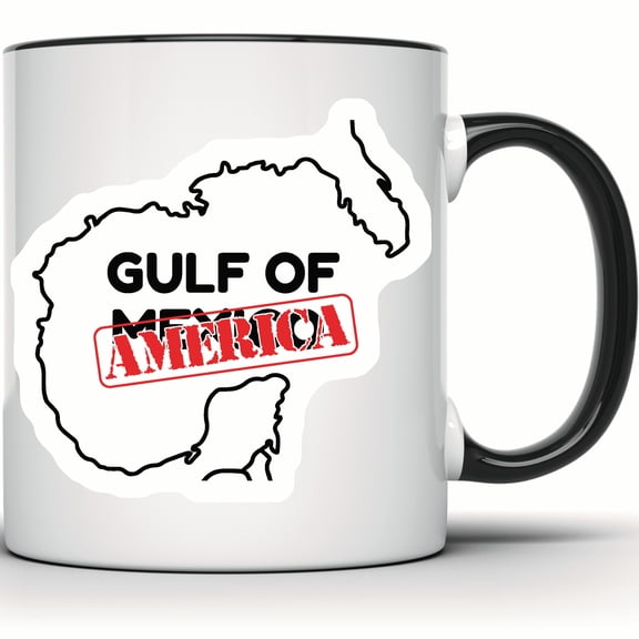 Gulf of Mexico Mug - America Souvenir, Coastal Gift, Unique Travel Mug, Geography & Ocean Lover Mug, Florida Coastline Keepsake - 11 Ounce Black Rim Handle Novelty Coffee Cup - WMUG0529-Black Rim