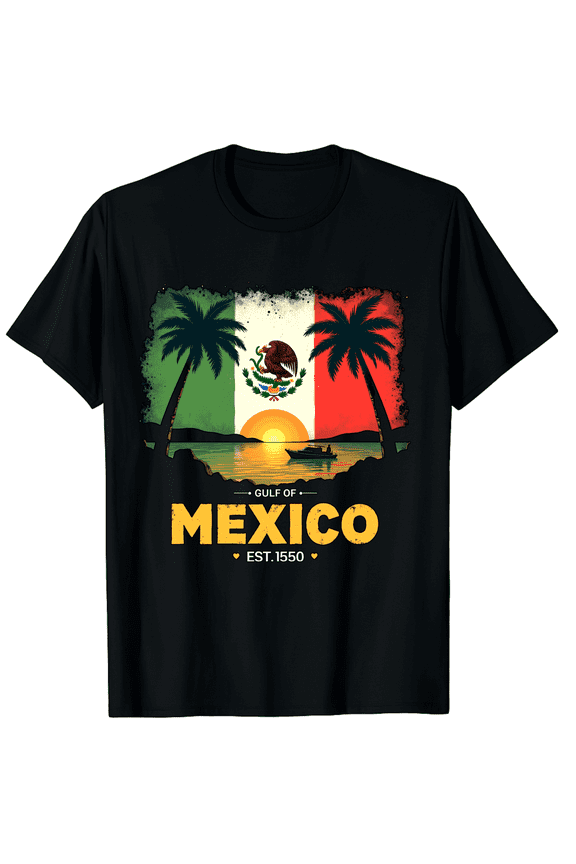 Gulf Of Mexico Est 1550 Mexican Flag Vintage Men Women Short Sleeve Graphic T-Shirt, Travel Souvenir