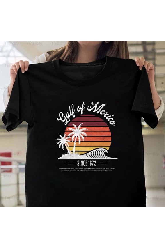 Gulf Of Mexico Since 1672 Retro Sunset Design Dark H44650 Unisex T-Shirt, Up to 5XL Available