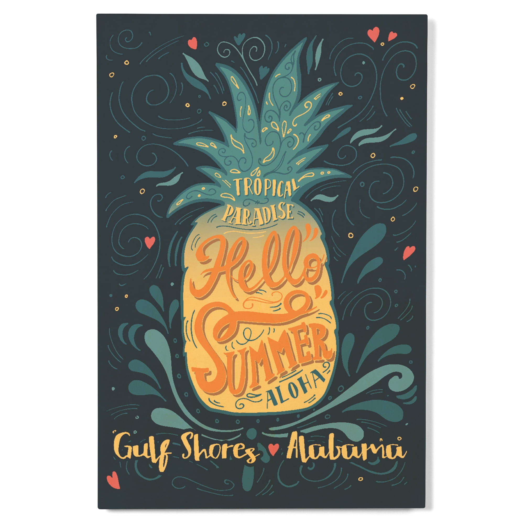 Gulf Shores, Alabama, Hello Summer, Pineapple, Artwork Birch Wood Wall