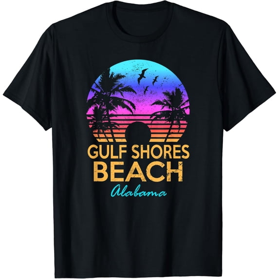 Gulf Shores Beach Alabama Retro Sunset Summer Vibe T-Shirt BLACK Unisex S-5XL Hot Trending Shirt, Vintage Birthday Gift