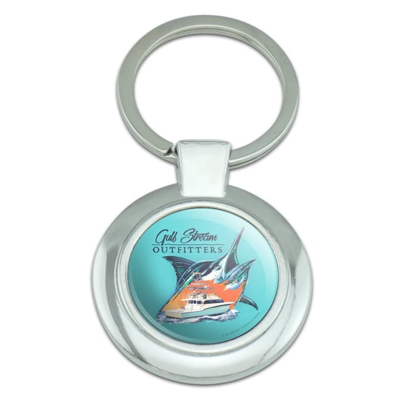 Gulf Stream Marlin Ocean Game Fishing Charter Boat Keychain Classy Round Chrome Plated Metal