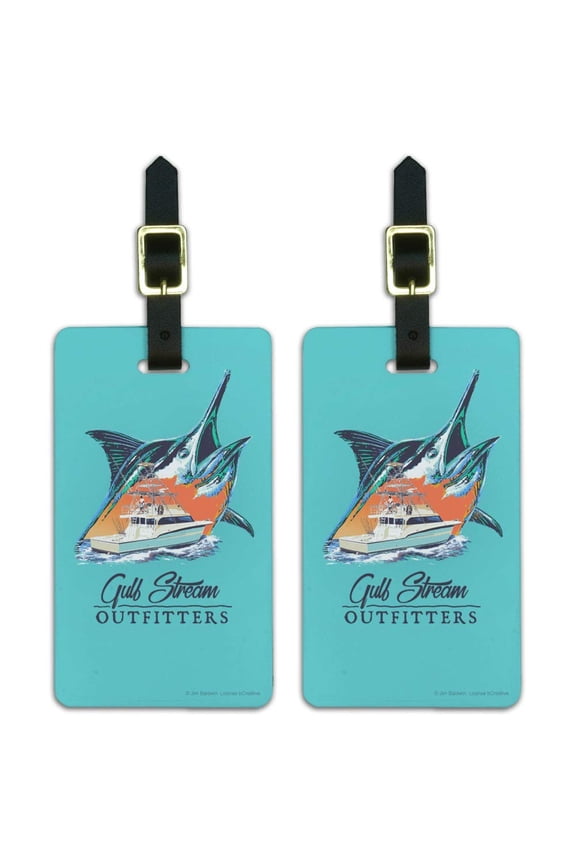 Gulf Stream Marlin Ocean Game Fishing Charter Boat Luggage ID Tags Suitcase Carry-On Cards - Set of 2