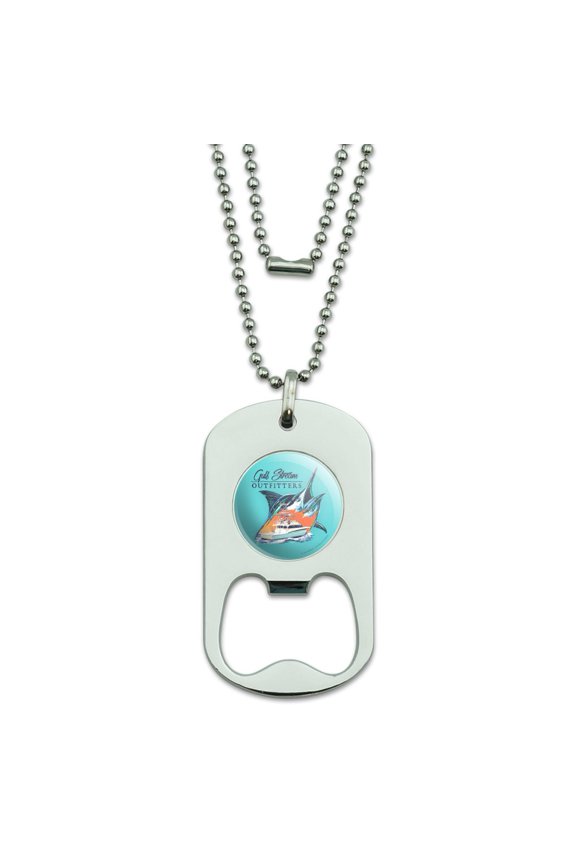 Gulf Stream Marlin Ocean Game Fishing Charter Boat Military Dog Tag Bottle Opener Pendant