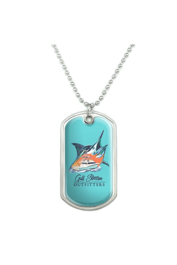 Gulf Stream Marlin Ocean Game Fishing Charter Boat Military Dog Tag Pendant Necklace with Chain
