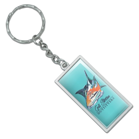 Gulf Stream Marlin Ocean Game Fishing Charter Boat Rectangle Chrome Plated Metal Keychain Key Chain