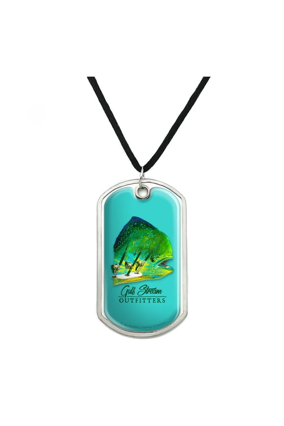 Gulf Stream Outfitters Mahi Mahi Ocean Fishing Military Dog Tag Pendant Necklace with Cord