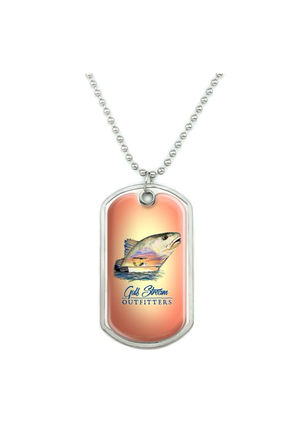 Gulf Stream Outfitters Red Snapper Redfish Ocean Fishing Military Dog Tag Pendant Necklace with Chain