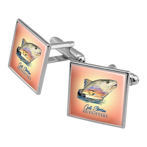 Gulf Stream Outfitters Red Snapper Redfish Ocean Fishing Square Cufflink Set - Silver or Gold