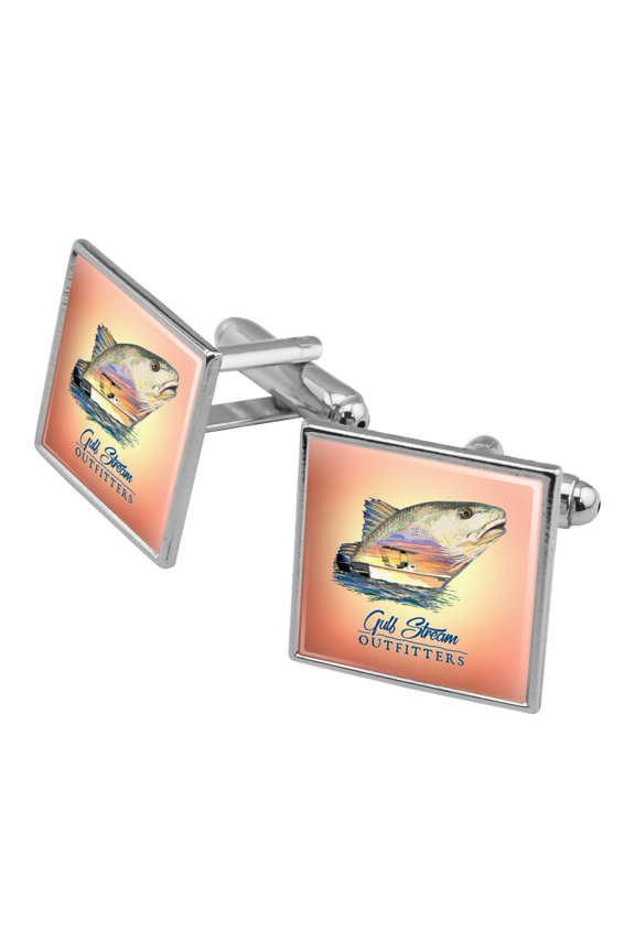 Gulf Stream Outfitters Red Snapper Redfish Ocean Fishing Square Cufflink Set - Silver or Gold