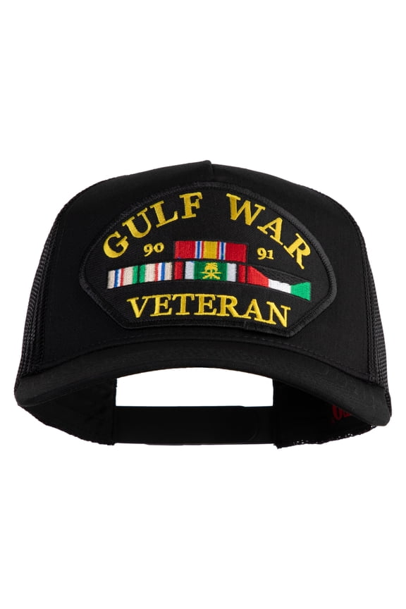 Gulf War 90-91 Veteran Patched Solid Cotton Twill 5 panel Mesh Back Cap - Black OSFM