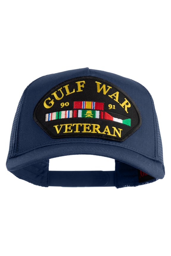Gulf War 90-91 Veteran Patched Solid Cotton Twill 5 panel Mesh Back Cap - Navy OSFM