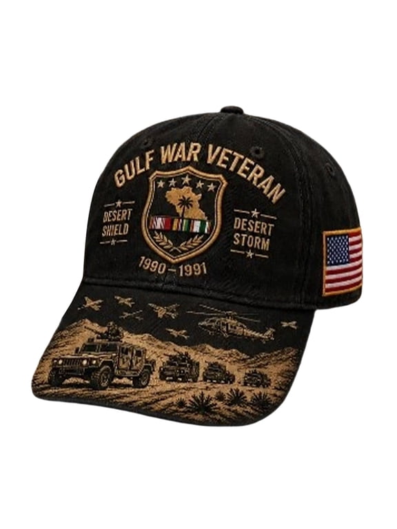 Gulf War Veteran Embroidered Baseball Cap Military Theme Cotton Hat For Outdoor Wear(White-56-58Cm)