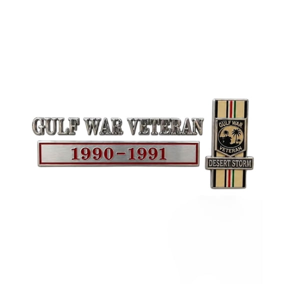 Gulf War Veteran Metal Badge, 1990-1991 Desert Storm Emblem, 3D Raised Lettering Auto Decal, All-Weather Patriotic Car Emblem for Trucks, SUVs, and Motorcycles, Memorial Day and Veterans Day Gift