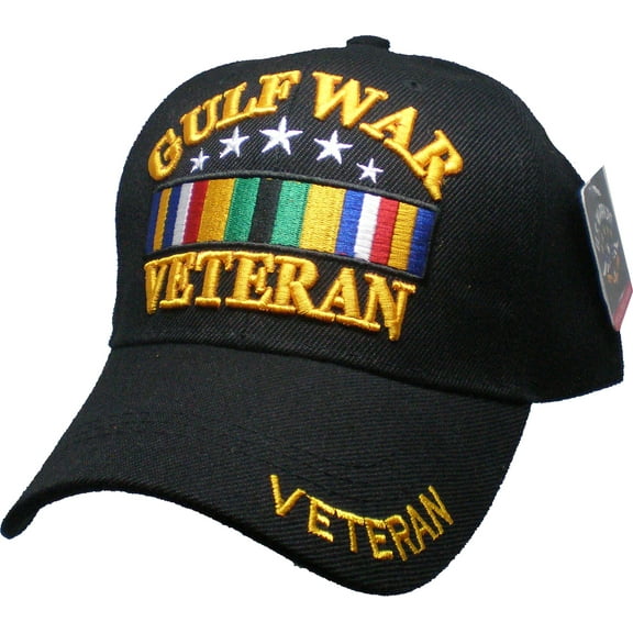 Gulf War Veteran Stars Ribbon Mens Cap [Black - Adjustable]