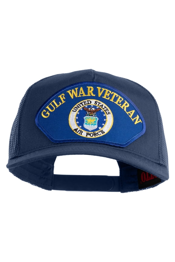 Gulf War Veteran USAF Blue Patched Solid Cotton Twill 5 panel Mesh Back Cap - Navy OSFM