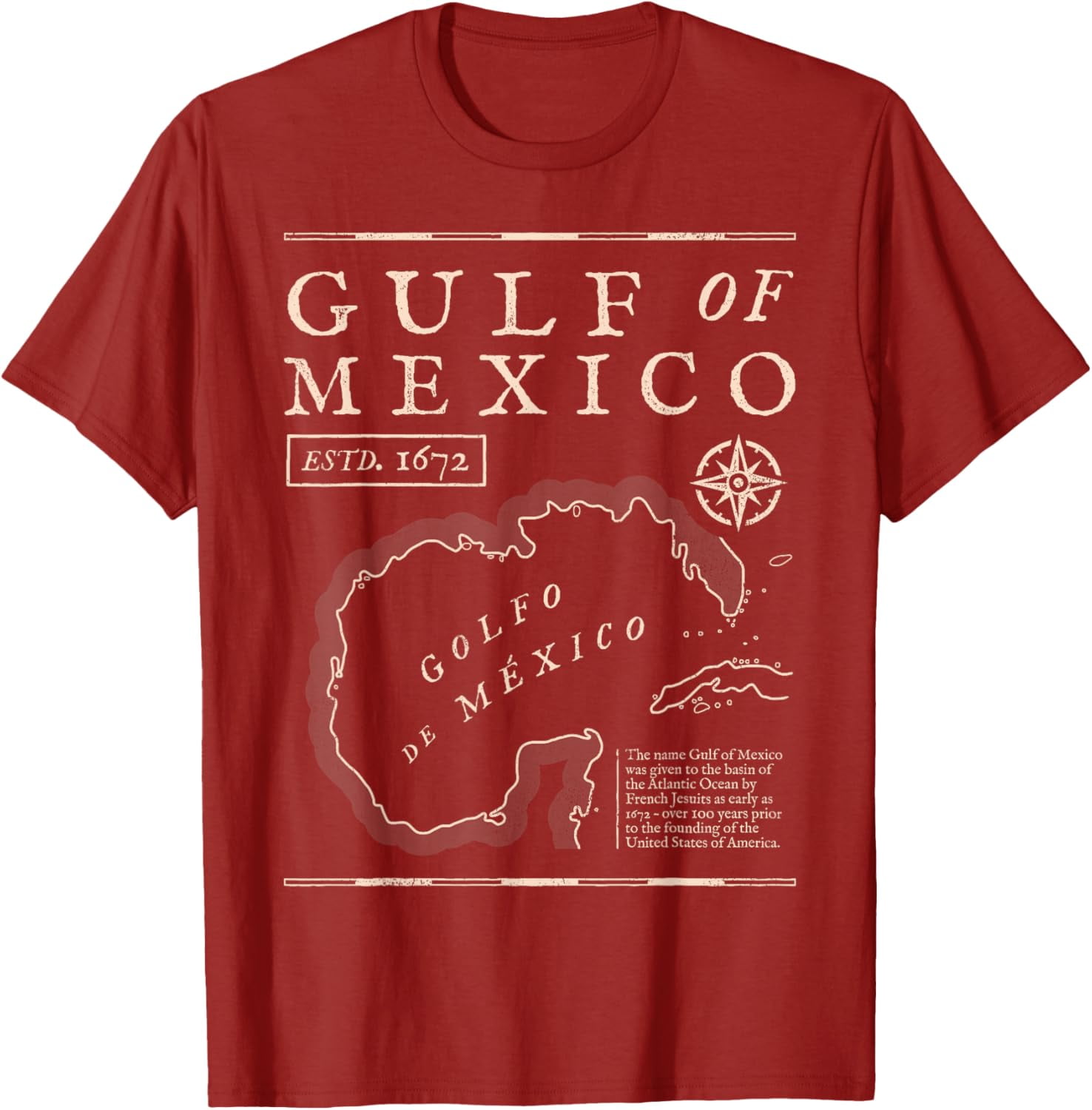 Gulf of Mexico 1672 Historic Map T-Shirt, Gulf of Mexico - Walmart.com