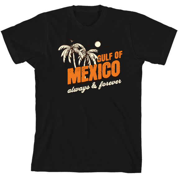 Gulf of Mexico Always & Forever Youth Black Crew Neck Short Sleeve Tee-Small