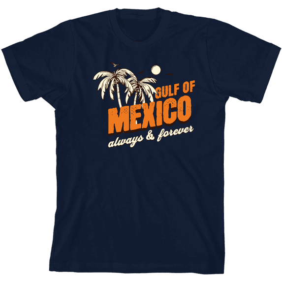 Gulf of Mexico Always & Forever Youth Navy Blue Crew Neck Short Sleeve Tee-Medium