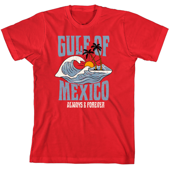 Gulf of Mexico Always & Forever Youth Red Crew Neck Short Sleeve Tee-Medium