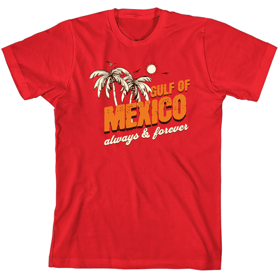 Gulf of Mexico Always & Forever Youth Red Crew Neck Short Sleeve Tee-Medium