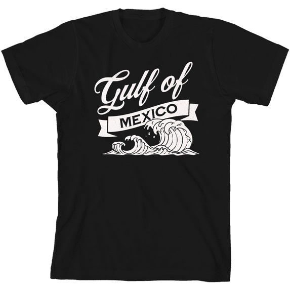 Gulf of Mexico Black and White Wave Youth Black Crew Neck Short Sleeve Tee-Large