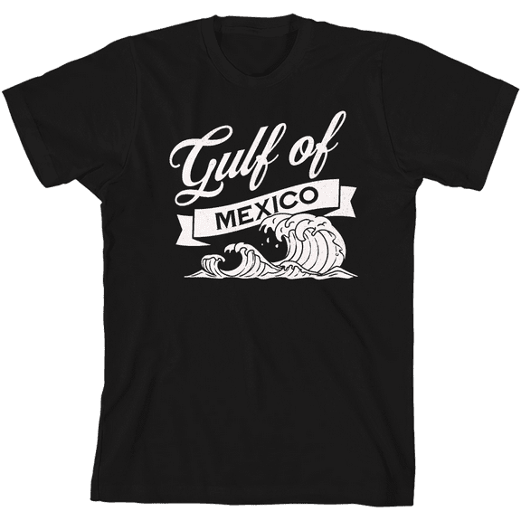 Gulf of Mexico Black and White Wave Youth Black Crew Neck Short Sleeve Tee-Small