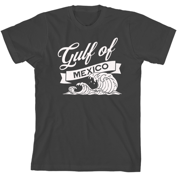 Gulf of Mexico Black and White Wave Youth Charcoal Crew Neck Short Sleeve Tee-Medium