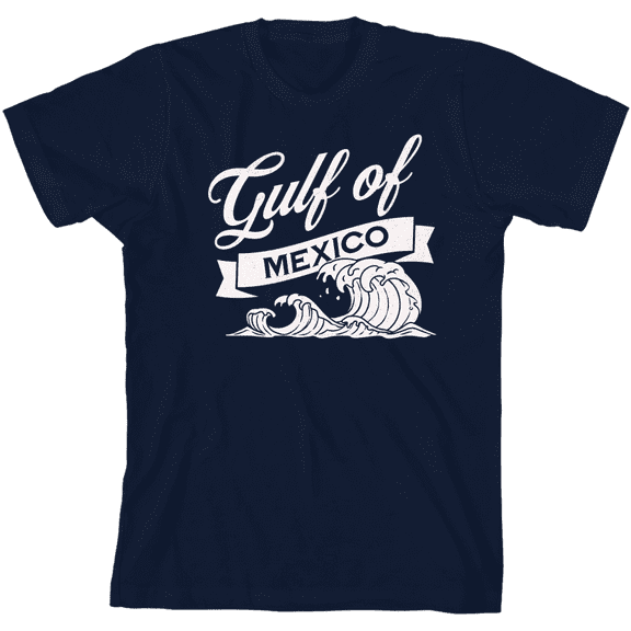 Gulf of Mexico Black and White Wave Youth Navy Blue Crew Neck Short Sleeve Tee-Large