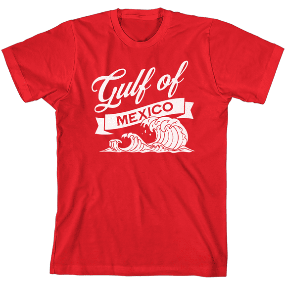 Gulf of Mexico Black and White Wave Youth Red Crew Neck Short Sleeve Tee-Large