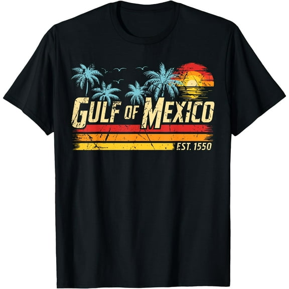 Gulf of Mexico Forever Retro Vintage Beach Mens Women T-Shirt,Black tee