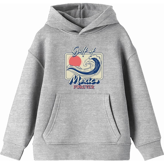 Gulf of Mexico Forever Sunset Wave Youth Heather Gray Long Sleee Hoodie-Large