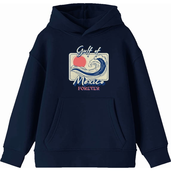 Gulf of Mexico Forever Sunset Wave Youth Navy Blue Long Sleee Hoodie-Medium
