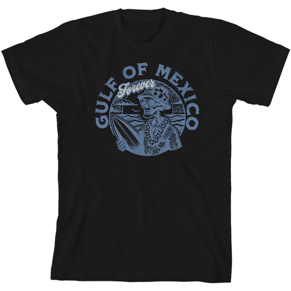 Gulf of Mexico Forever Vintage Skeleton Youth Black Crew Neck Short Sleeve Tee-Medium