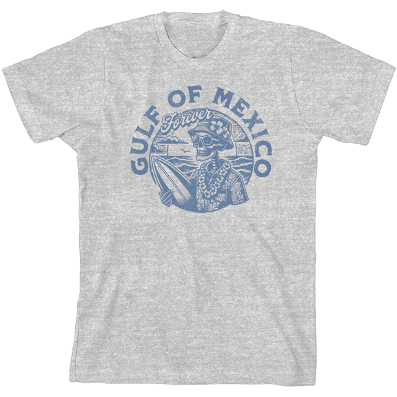 Gulf of Mexico Forever Vintage Skeleton Youth Heather Gray Crew Neck Short Sleeve Tee-Small