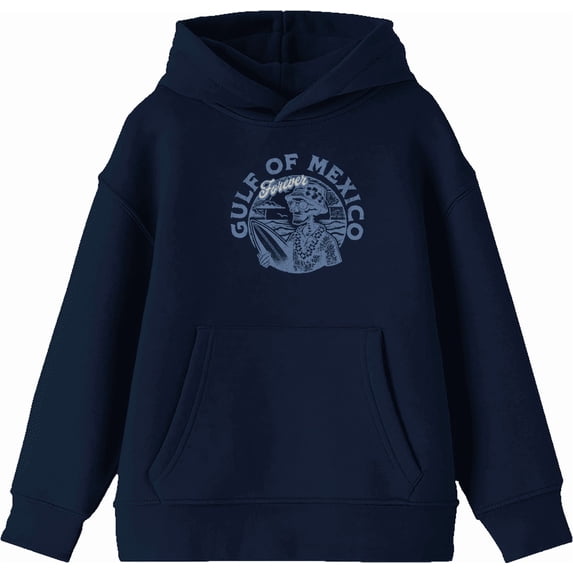Gulf of Mexico Forever Vintage Skeleton Youth Navy Blue Long Sleee Hoodie-Medium