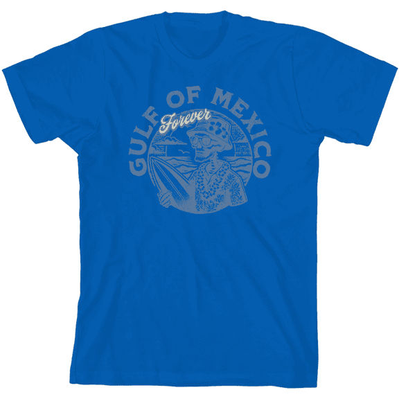 Gulf of Mexico Forever Vintage Skeleton Youth Royal Blue Crew Neck Short Sleeve Tee-Large