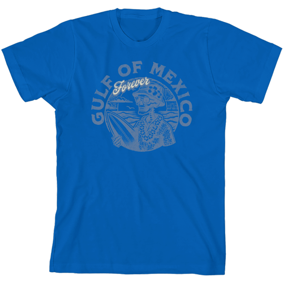 Gulf of Mexico Forever Vintage Skeleton Youth Royal Blue Crew Neck Short Sleeve Tee-Medium