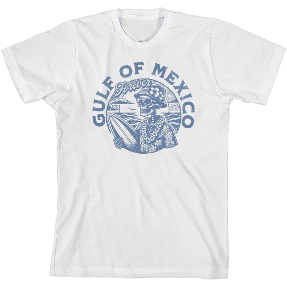 Gulf of Mexico Forever Vintage Skeleton Youth White Crew Neck Short Sleeve Tee-Medium