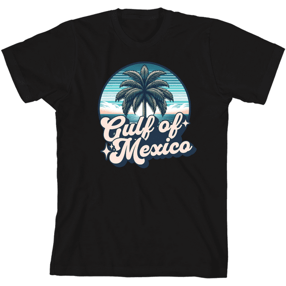 Gulf of Mexico Palm Tree Youth Black Crew Neck Short Sleeve Tee-Large