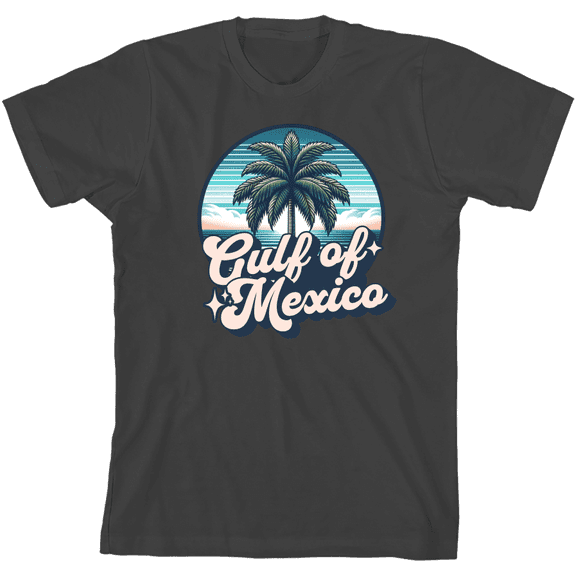 Gulf of Mexico Palm Tree Youth Charcoal Crew Neck Short Sleeve Tee-Medium