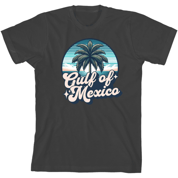 Gulf of Mexico Palm Tree Youth Charcoal Crew Neck Short Sleeve Tee-Medium